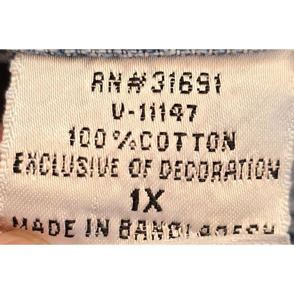 Denim Shirt 1X Floral Embroidery Long Sleeve Button Down cottagecore boho casual - Picture 6 of 8